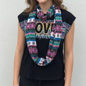 Lily Bleu Black Love Top Attached Infinity Scarf Tribal Print tribal NWOT 10/12